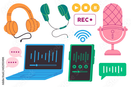Online music streaming symbol icon of device smartphone headphone earphone podcast graphic