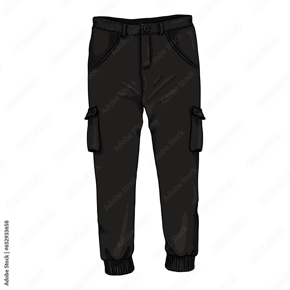 Vector Cartoon Black Jogger Trousers Vector Cartoon Black Jogger Trousers