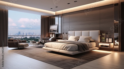 Luxury modern bedroom suite interior design concept. AI generated image © prastiwi