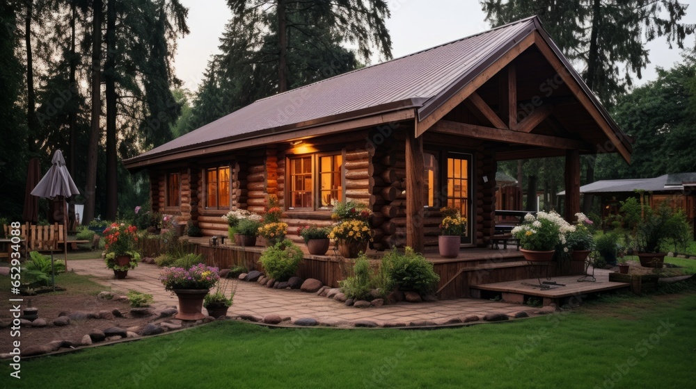 Rustic log cabin pension with a charming exterior and cozy interiors Rustic log cabin pension with a charming exterior and cozy interiors