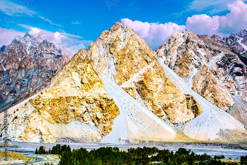 panorama of the Passu cones in the Karakoram mountains range  photo