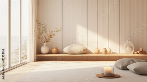 A serene Zen meditation room with minimalistic decor