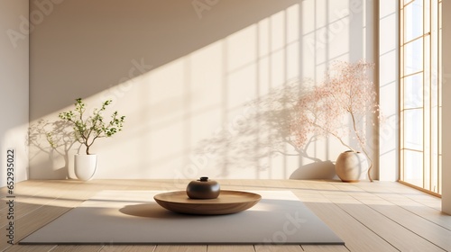 A serene Zen meditation room with minimalistic decor