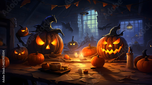 Halloween holiday scary pumpkins.