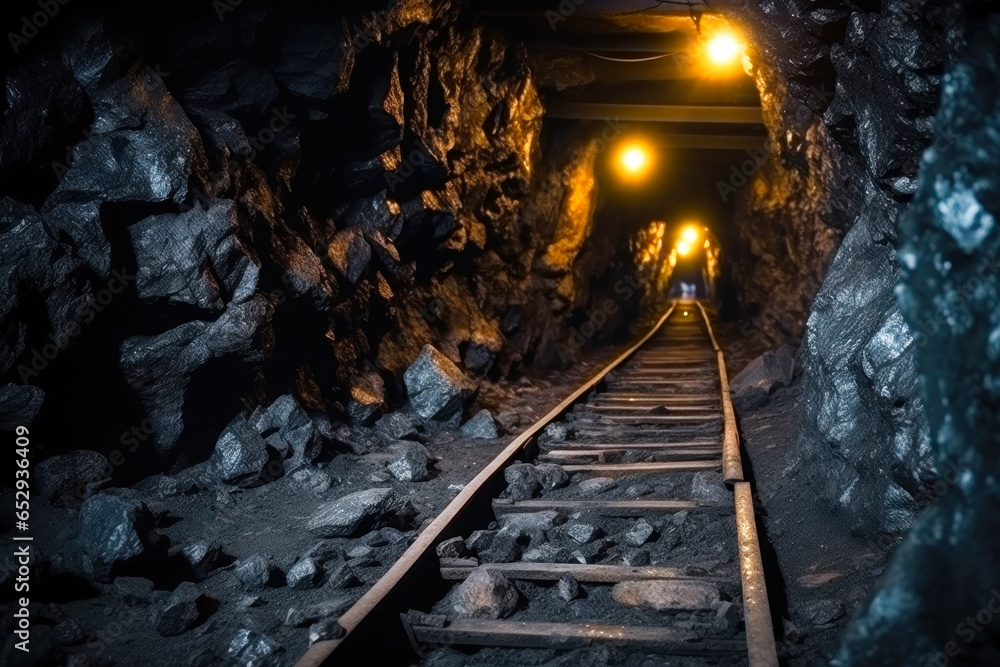 Naklejka premium Coal mine tunnel features transport rails