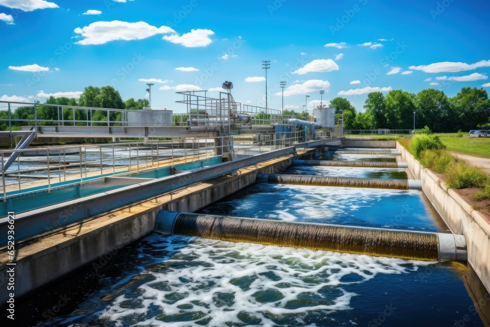 A wastewater treatment plant with a powerful water flow