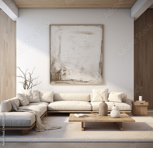 contemporary living room with neutral white decors photo