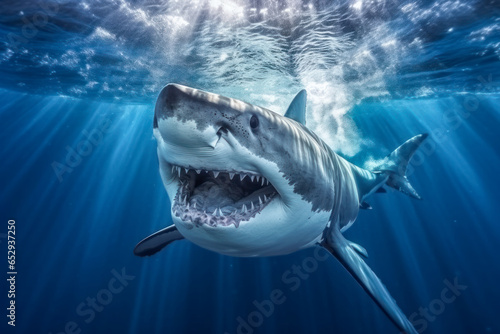 Haifisch, Weißer Hai schwimmt im Meer, Generative AI