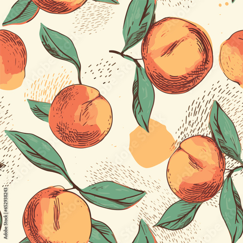 Vector seamless sketch pattern with peaches. Trendy hand drawn textures. Modern abstract design for paper, cover, fabric, interior decor and other users.