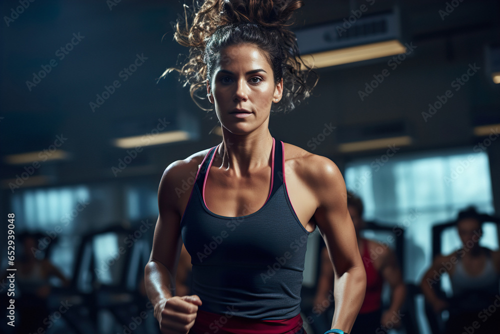 An attractive woman is training exercises on group classes in gym An attractive woman is training exercises on group classes in gym