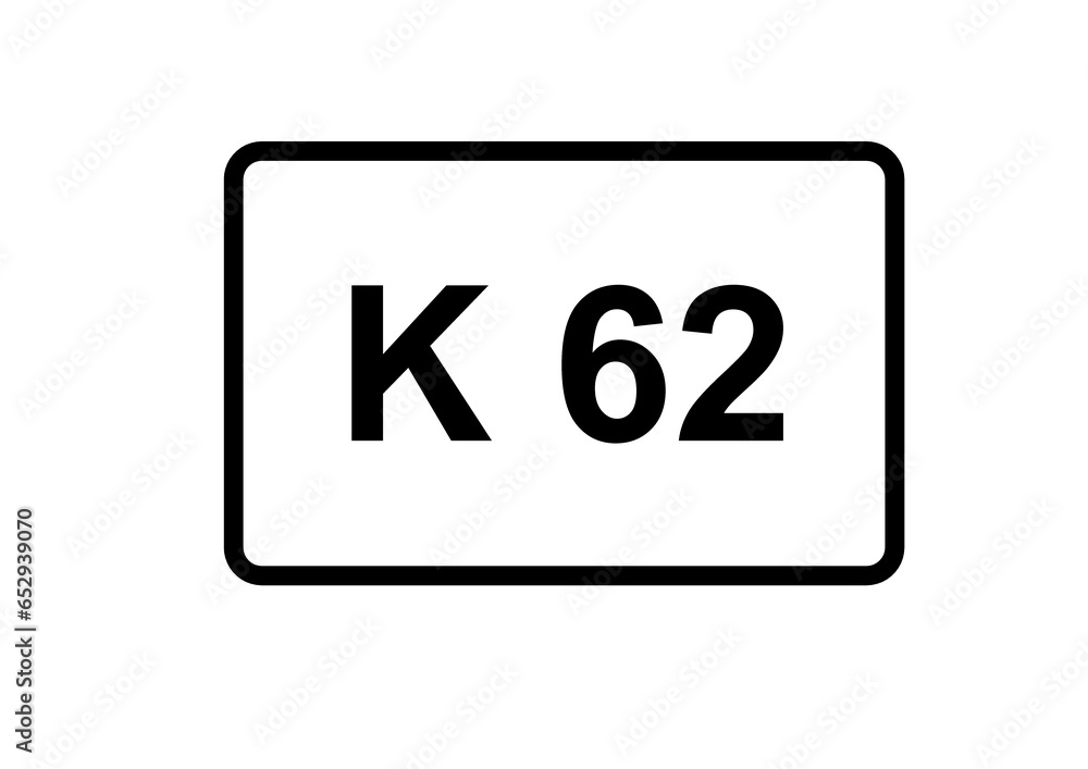 Illustration eines Kreisstraßenschildes der K 62 in Deutschland Illustration eines Kreisstraßenschildes der K 62 in Deutschland