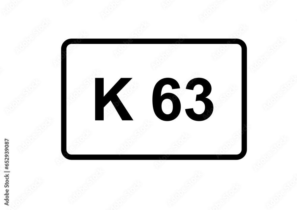 Illustration eines Kreisstraßenschildes der K 63 in Deutschland Illustration eines Kreisstraßenschildes der K 63 in Deutschland