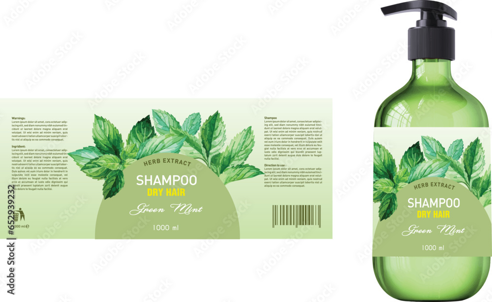Green Mint Shampoo Label Design, Shampoo bottle template design vector