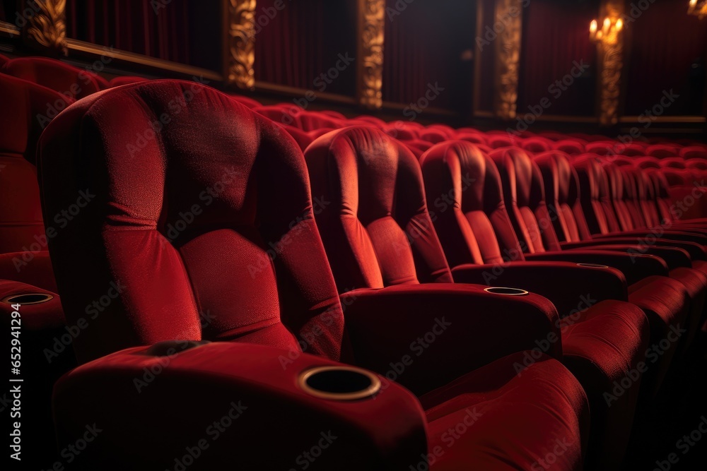 Obraz premium A row of red seats in a theater. Perfect for showcasing the ambiance of a theater or for illustrating the excitement of a live performance.