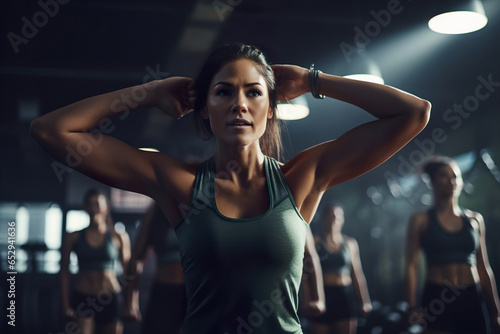 Close up portrait of attractive sport woman in gym