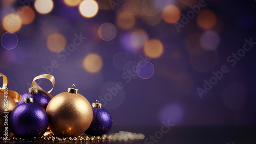 Christmas Decoration in Gold and Purple on Bokeh Background - AI Generated