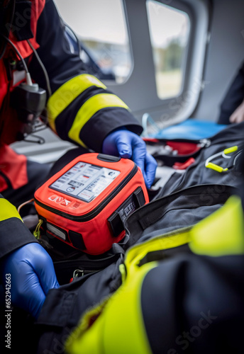 Close up on the hands of a paramedic using a defibrillator