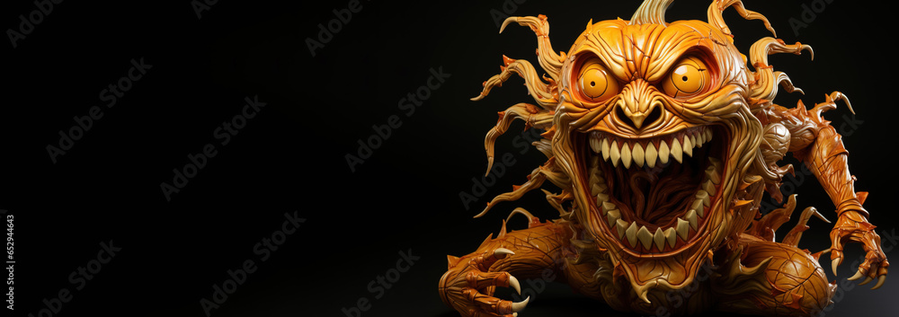 Fototapeta premium Halloween character, monster on jack lantern background. AI generated