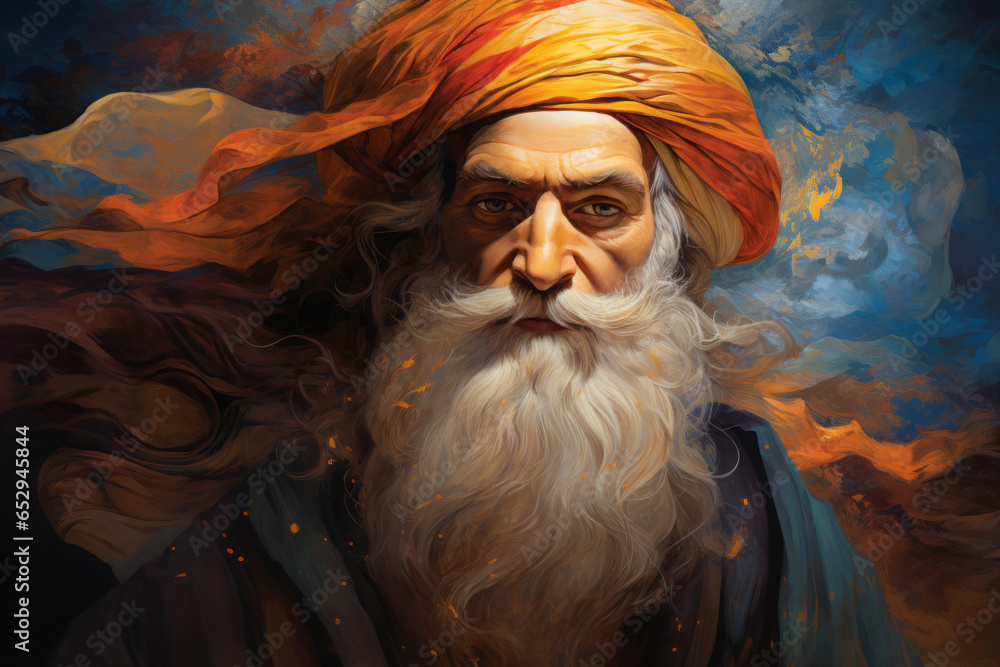 Iranian-style painting of the face of Mawlana Jalal al-Din Muhammad
