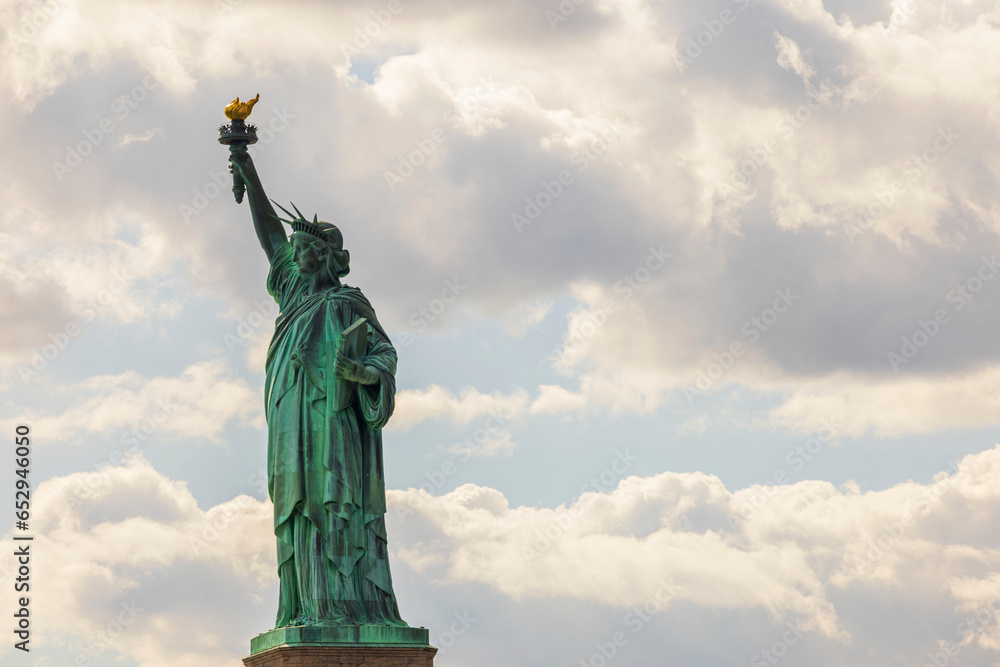 Beautiful view of Statue of Liberty on Liberty island in New York.