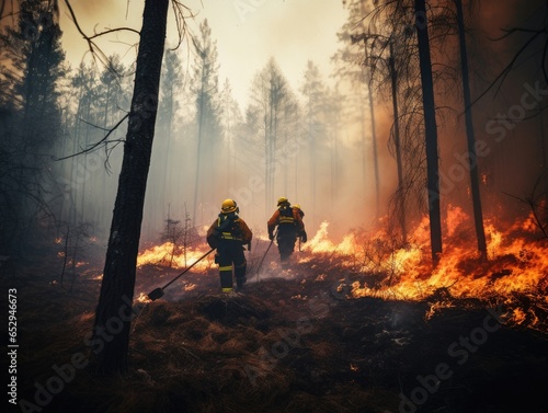 firefighters fighting a forest fire.