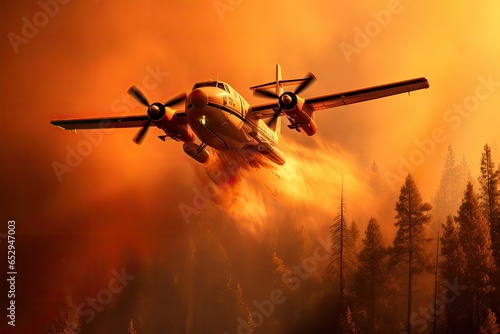 firefighting aircraft fights forest fire. photo