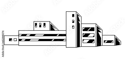 Illustration of industrial building. Urban manufactory view of constructions.
