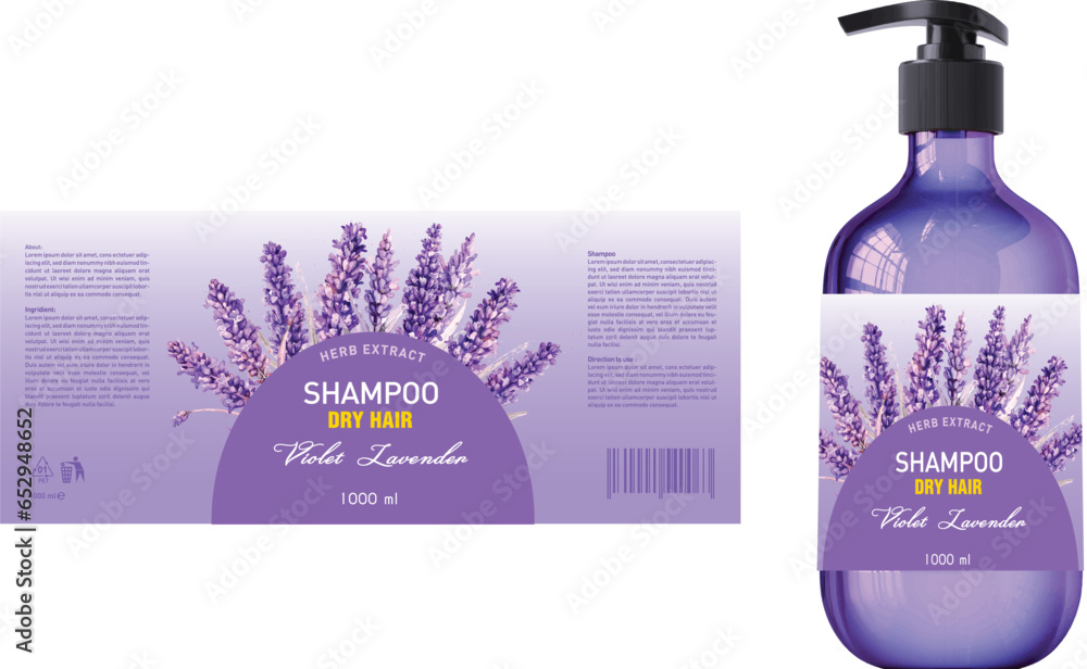Purple Lavender Shampoo Label Design Vector, Shampoo, Vector label