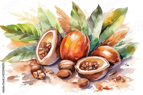 watercolor nuts with leaves