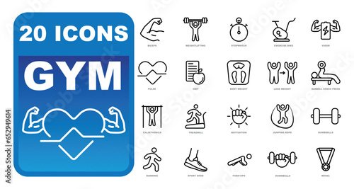 Gym, Sport and Fitness. Isolated icons set on white background.