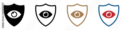 Shield with eye vector icons. Eye protection vector signs set. Vision protection vector symbols