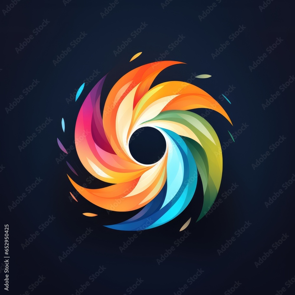 Circle water logo, wind sphere plant leaves, wings flame sun abstract infinity, Generative Ai