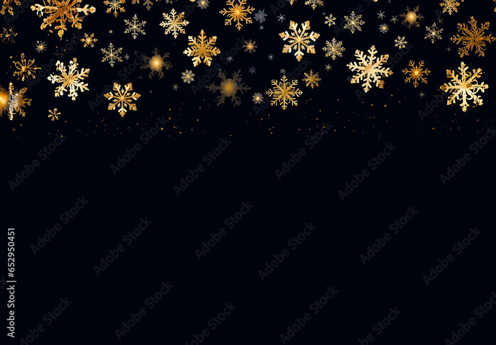Gold snowflakes on a navy blue background with space for copy or text Gold snowflakes on a navy blue background with space for copy or text