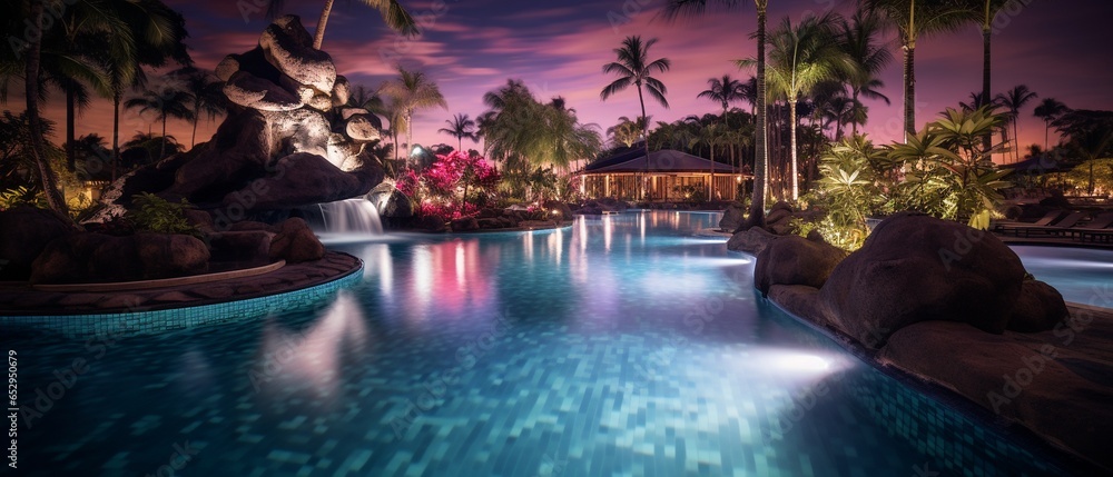 Tropical Paradise: Nighttime Pool Illumination