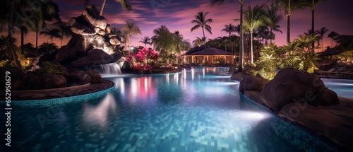 Tropical Paradise: Nighttime Pool Illumination