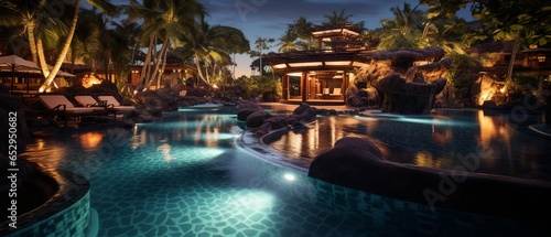 Tropical Paradise: Nighttime Pool Illumination © pierre