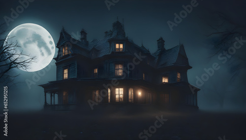 An eerie haunted house under the moonlight ai generation