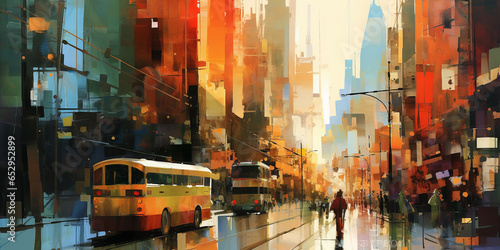 abstract art of cityscape,illustration painting generative ai photo