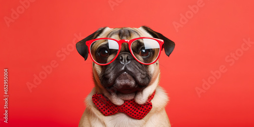Dog wearing cool glasses on colored background.generative ai