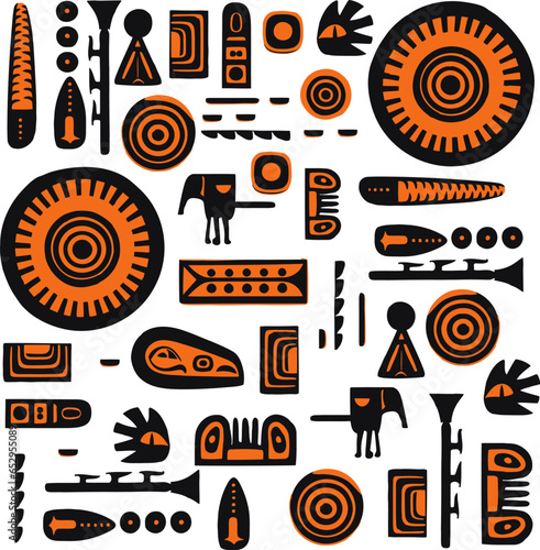 Cute Collection of Ethnic patterns. Geometric and aztec decor elements. Trendy  backgrounds and logotypes. Vector. Isolated.