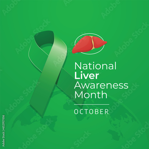 National Liver Awareness Month vector design template good for celebration usage. green ribbon vector illustration. flat design. vector eps 10.