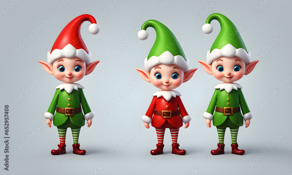 Cute 3D Christmas Elves Art Animated Graphic, Invitation Card Banner Website Design Background - ai generated