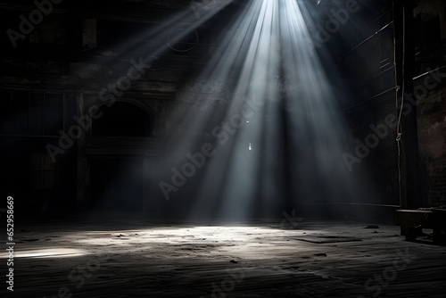 Just a ray of light on a decrepit black photography background