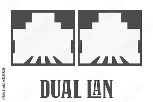 two dark and white connectors and the inscription "dual lan" at the bottom