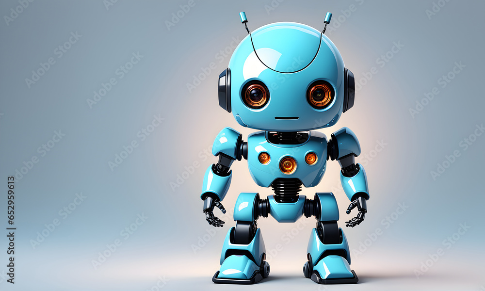 Fototapeta premium Cute Little Robot 3D Art Animated Graphic, Invitation Card Banner Website Design Background - ai generated