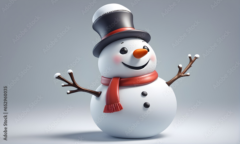 Happy Little Snowman Christmas 3D Art Animated Graphic, Invitation Card Banner Website Design Background - ai generated