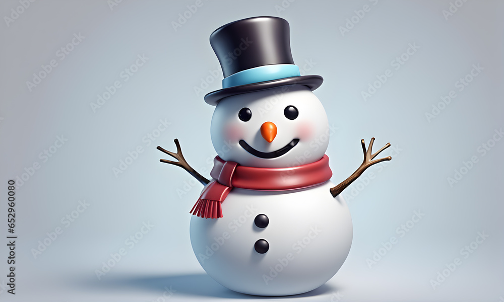 Happy Little Snowman Christmas 3D Art Animated Graphic, Invitation Card Banner Website Design Background - ai generated