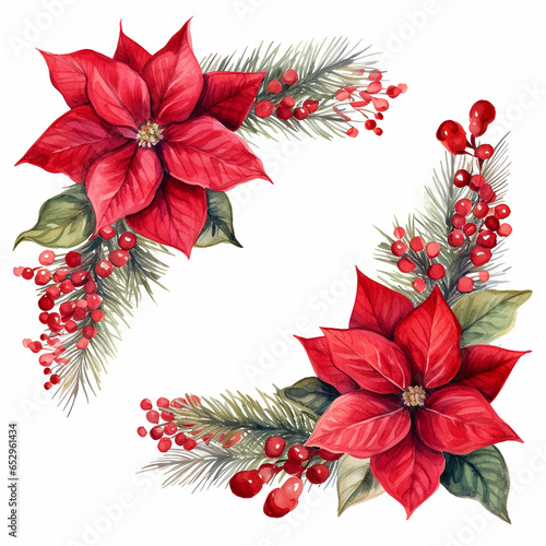 Watercolor poinsettia frame for Christmas