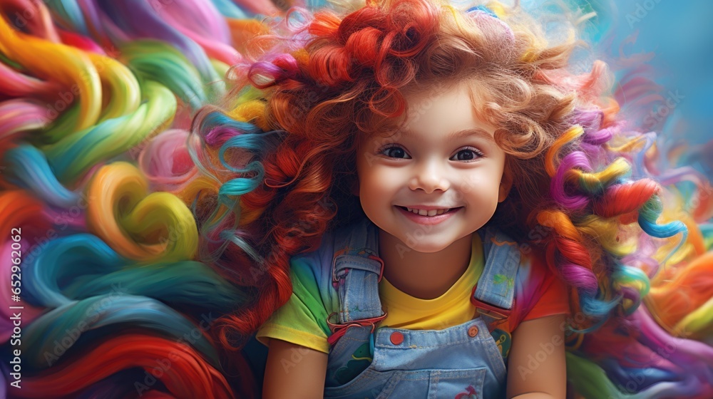 A little girl with a bunch of colorful hair A little girl with a bunch of colorful hair