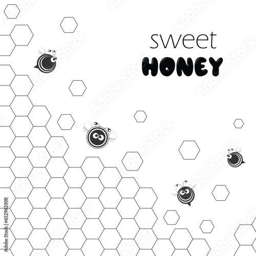 Honeycomb with bees in cartoon style.